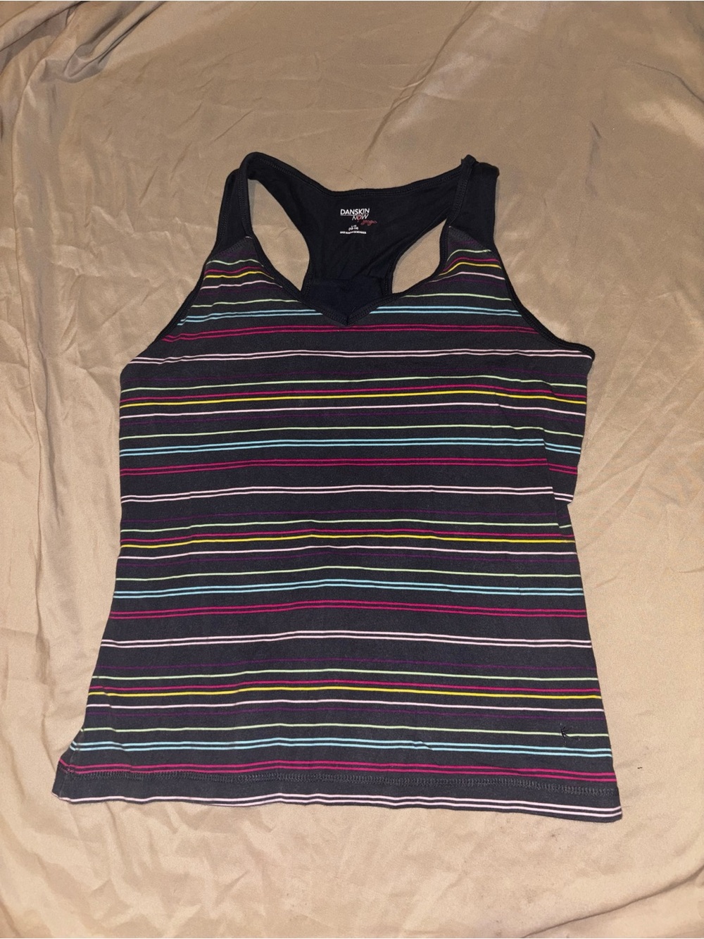 Danskin Black Racerback Tank with Multicolor Stripes